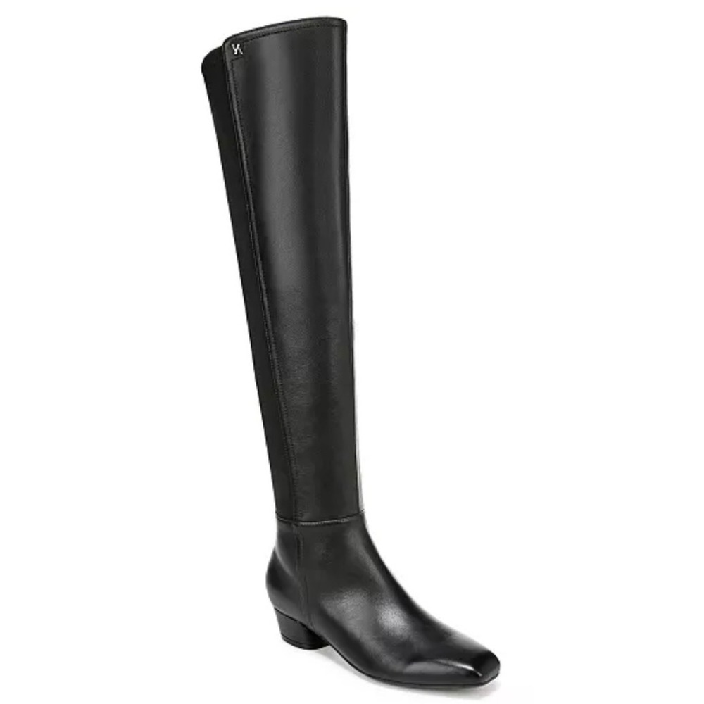 Naturalizer Reese Black Leather Over The Knee Square Toe Side Zip Boots 6M